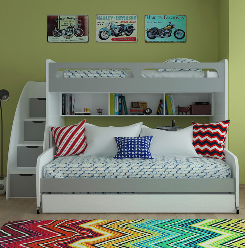 Brayden Studio Gautreau Twin Bunk Bed over Full XL Sofa Bed, Table and